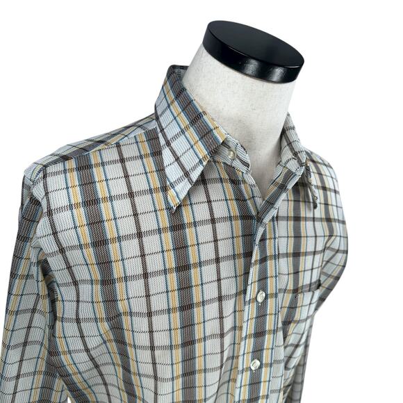 Vintage BVD XKE Disco Shirt Mens Large Multi Plaid Pointed Dagger Collar Button - Picture 2 of 10